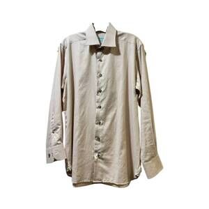 NEW COMMON THREADS men's printed long sleeve button up shirt in beige